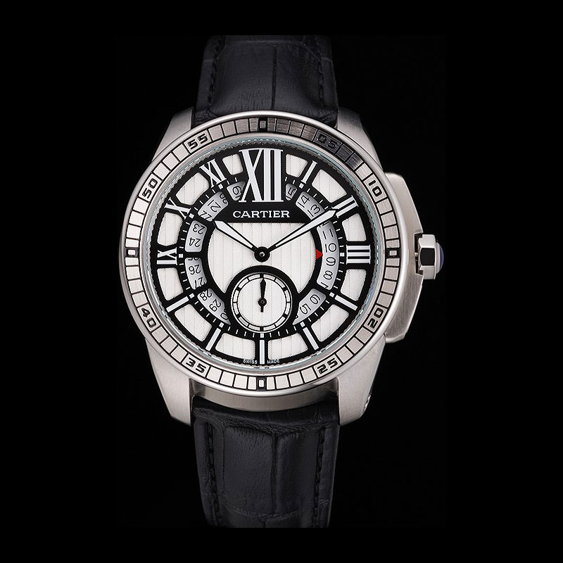 Cartier Calibre De Cartier Small Seconds Black And White Dial Stainless Steel Case Black Leather Strap CTR5934: Image 1