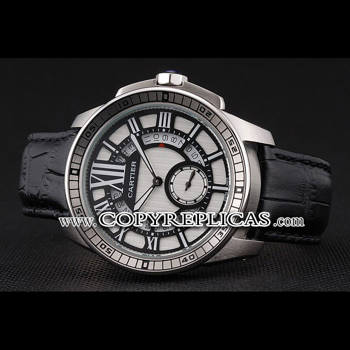 Cartier Calibre De Cartier Small Seconds Black And White Dial Stainless Steel Case Black Leather Strap CTR5934: Image 2