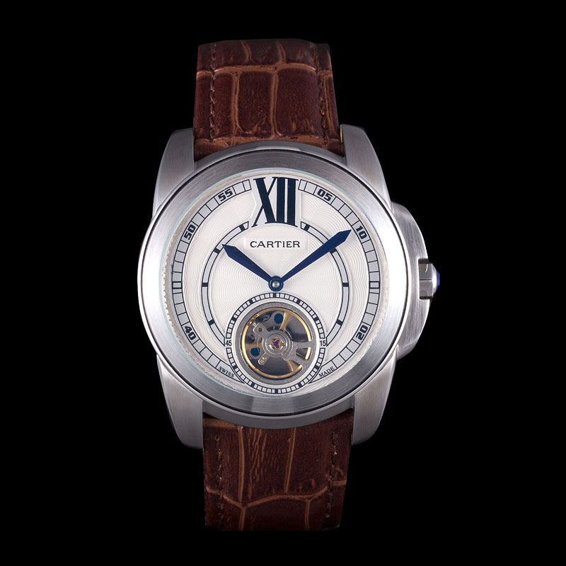 Cartier Calibre Flying Tourbillon White Dial Stainless Steel Case Brown Leather Bracelet CTR5935: Image 1