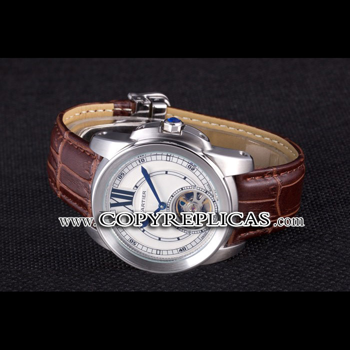 Cartier Calibre Flying Tourbillon White Dial Stainless Steel Case Brown Leather Bracelet CTR5935: Image 2