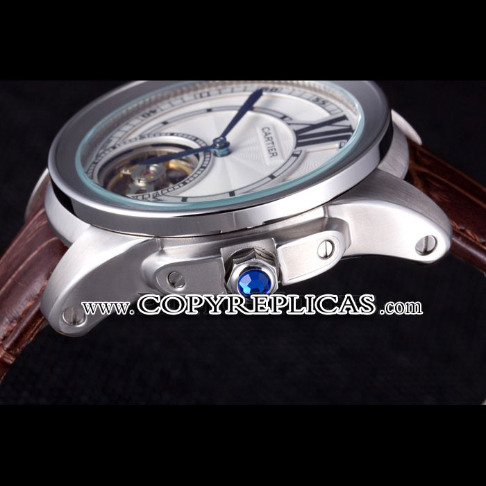 Cartier Calibre Flying Tourbillon White Dial Stainless Steel Case Brown Leather Bracelet CTR5935: Image 4