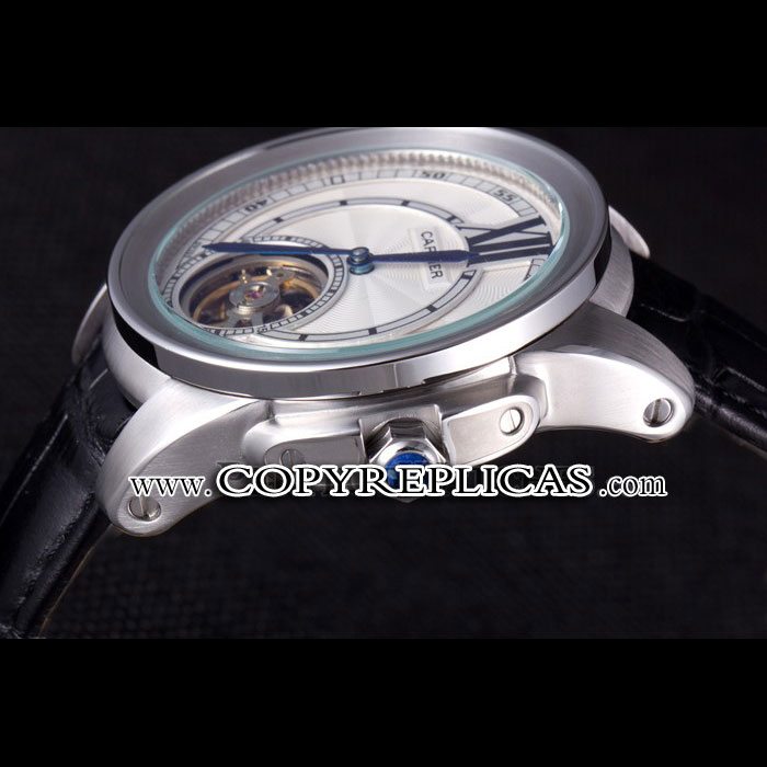 Cartier Calibre Flying Tourbillon White Dial Stainless Steel Case Black Leather Bracelet CTR5936: Image 4