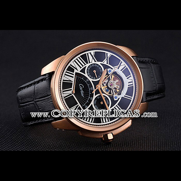 Cartier Calibre Tourbillon Black Dial Gold Case Black Leather Strap CTR5938: Image 2