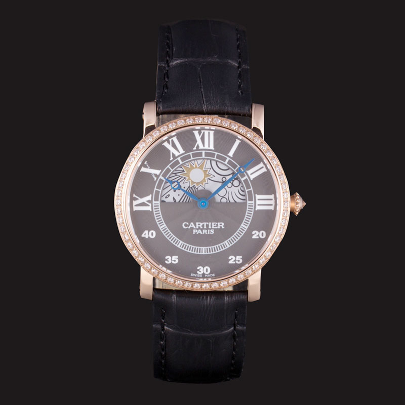 Cartier Moonphase Rose Gold Watch with Black Leather Band ct251 CTR5943: Image 1