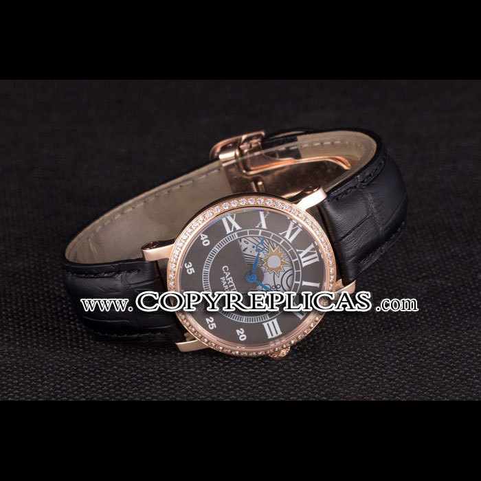 Cartier Moonphase Rose Gold Watch with Black Leather Band ct251 CTR5943: Image 2