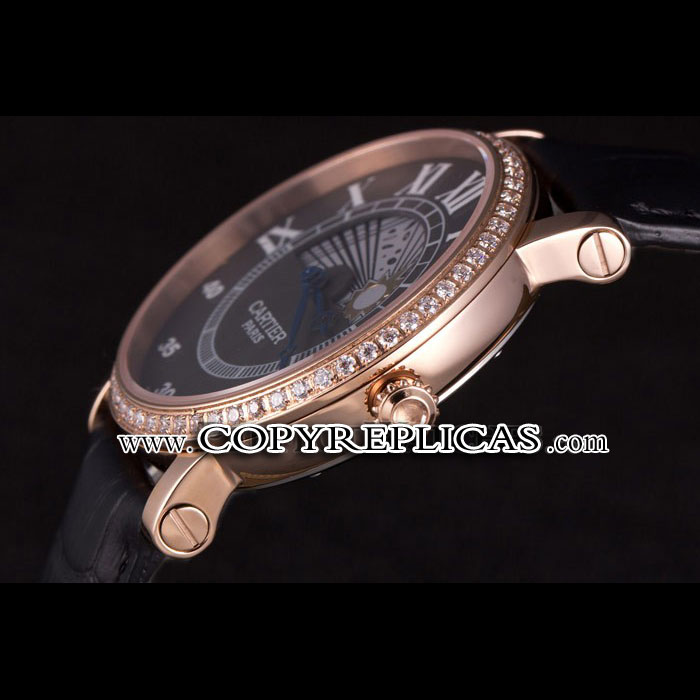 Cartier Moonphase Rose Gold Watch with Black Leather Band ct251 CTR5943: Image 3