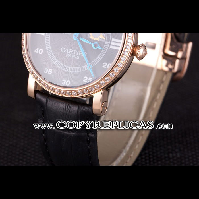 Cartier Moonphase Rose Gold Watch with Black Leather Band ct251 CTR5943: Image 4