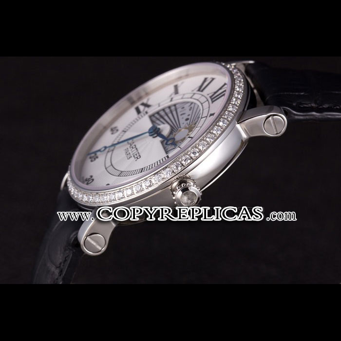 Cartier Moonphase Silver Watch with Black Leather Band ct255 CTR5945: Image 3