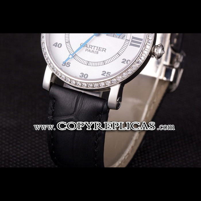 Cartier Moonphase Silver Watch with Black Leather Band ct255 CTR5945: Image 4