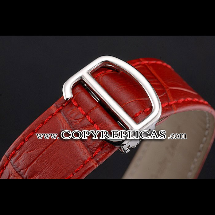 Cartier Ronde Louis Cartier White Dial Stainless Steel Diamond Bezel Red Leather Strap CTR5971: Image 3