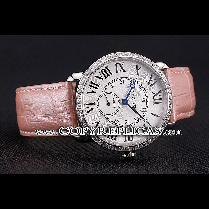 Cartier Ronde Louis Cartier White Dial Stainless Steel Diamond Bezel Pink Leather Strap CTR5973: Image 2