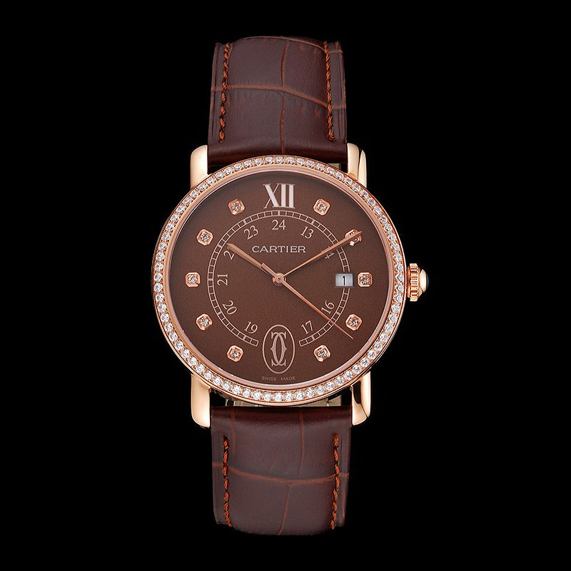 Cartier Ronde Solo Brown Dial Diamond Hour Marks And Bezel Rose Gold Leather Strap CTR5990: Image 1