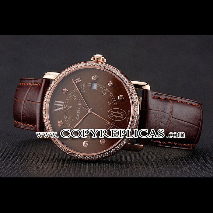 Cartier Ronde Solo Brown Dial Diamond Hour Marks And Bezel Rose Gold Leather Strap CTR5990: Image 2