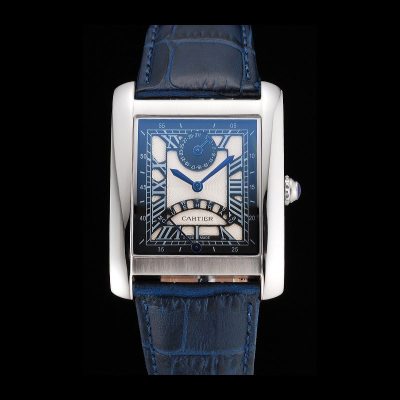 Cartier Tank White Dial Stainless Steel Case Blue Leather Strap CTR6084: Image 1