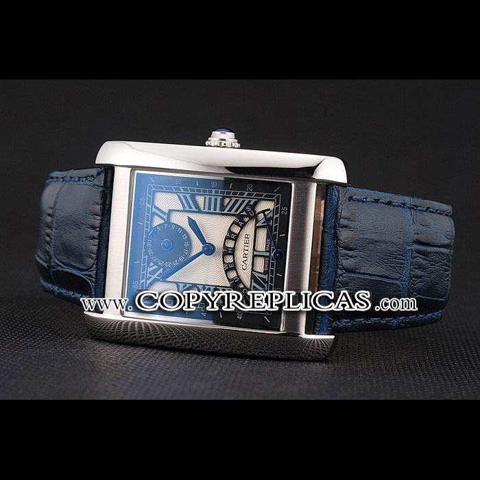 Cartier Tank White Dial Stainless Steel Case Blue Leather Strap CTR6084: Image 2