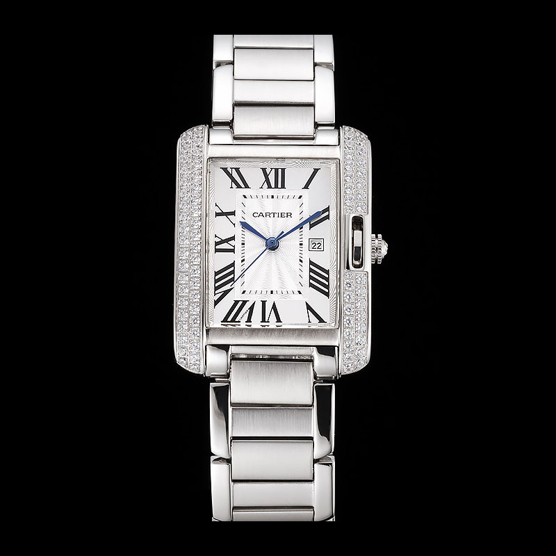 Cartier Tank Anglaise 30mm White Dial Diamonds Steel Case Stainless Steel Bracelet CTR6090: Image 1