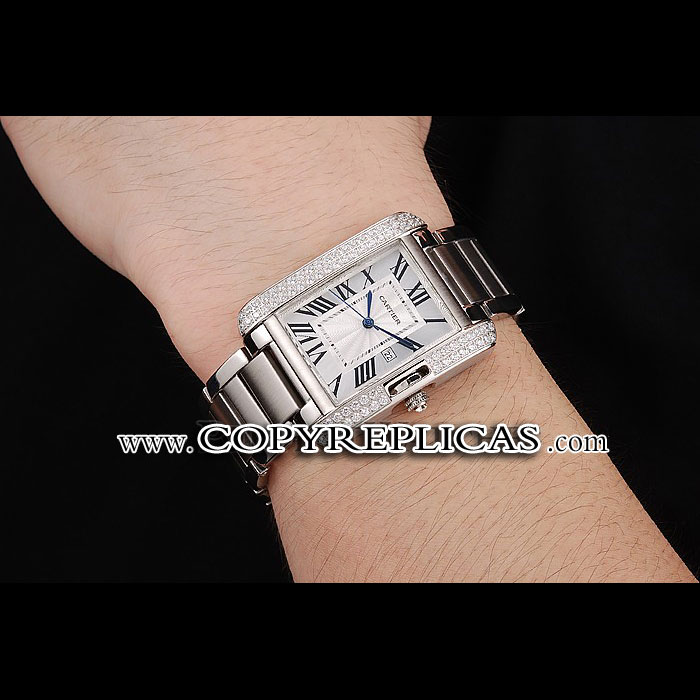 Cartier Tank Anglaise 30mm White Dial Diamonds Steel Case Stainless Steel Bracelet CTR6090: Image 4