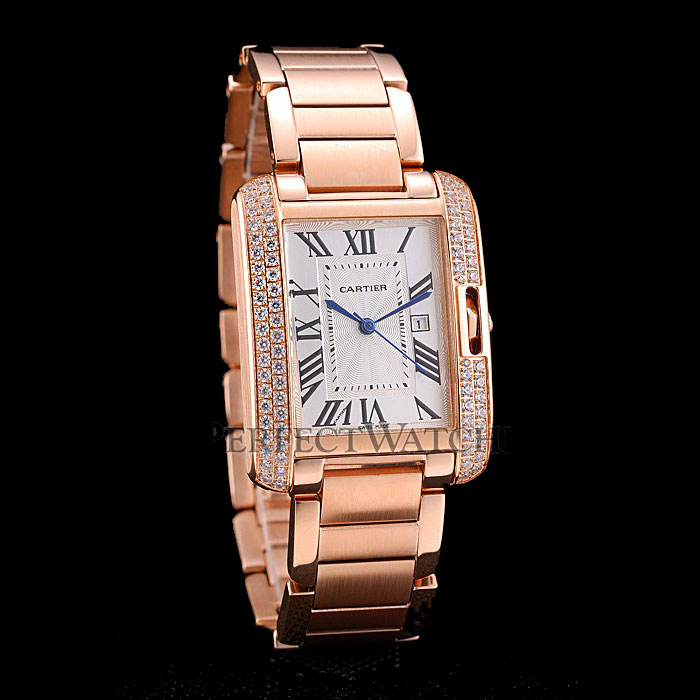 Cartier Tank Anglaise 30mm White Dial Diamonds Rose Gold Case Rose Gold Bracelet CTR6099: Image 1