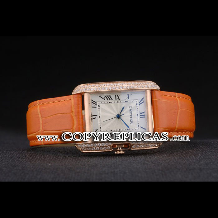 Cartier Tank Anglaise 30mm White Dial Diamonds Gold Case Orange Leather Bracelet CTR6100: Image 2