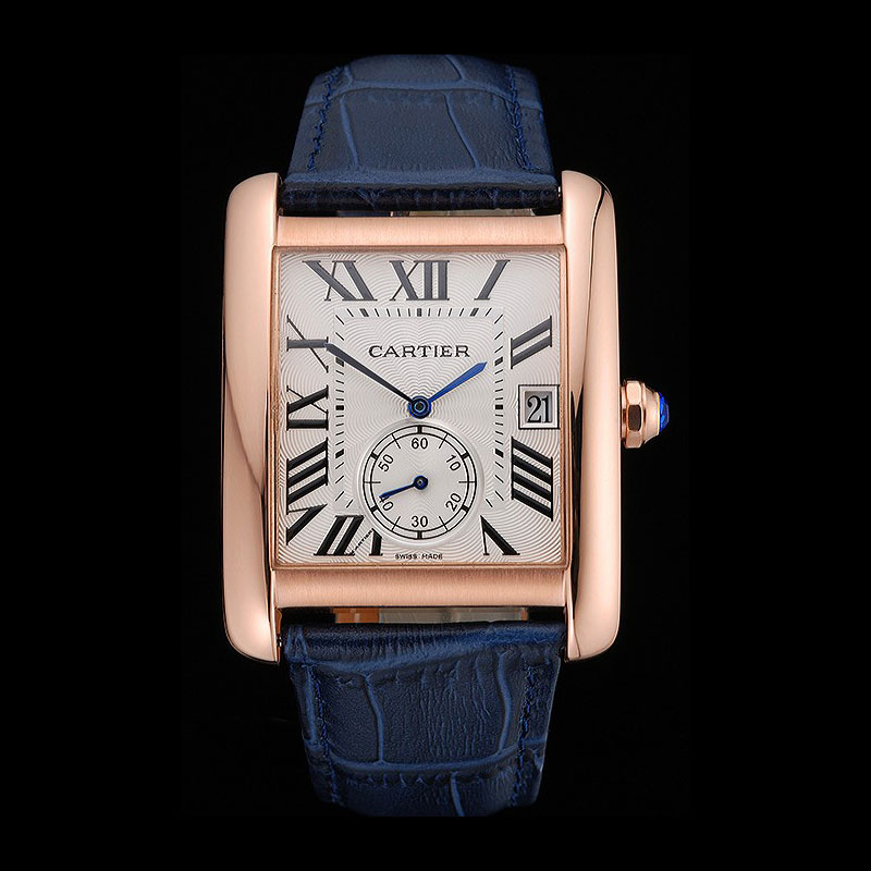 Cartier Tank MC White Dial Gold Case Blue Leather Strap CTR6126: Image 1