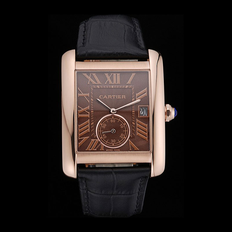 Cartier Tank MC Brown Dial Gold Case Black Leather Strap CTR6139: Image 1