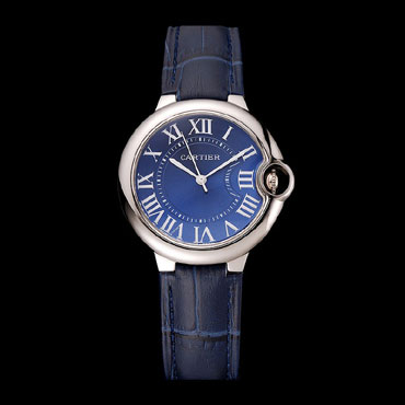 Cartier Ballon Bleu Silver Bezel with Dark Blue Dial and Dark Blue Leather Band CTR5872