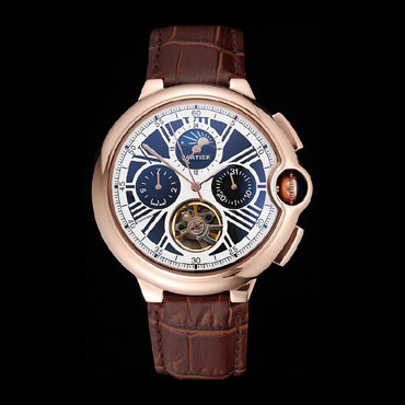 Cartier Ballon Bleu Flying Tourbillon Chronograph White Dial Rose Gold Case Brown Strap CTR5874