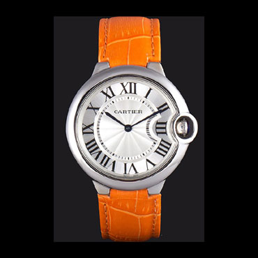 Cartier Ballon Bleu Silver Bezel with White Dial and Orange Leather Band CTR5875