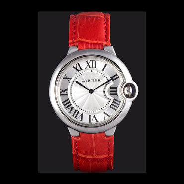 Cartier Ballon Bleu Silver Bezel with White Dial Red Leather Band CTR5878