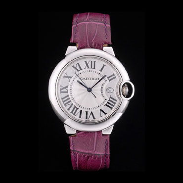 Cartier Ballon Bleu 38mm White Dial Stainless Steel Case Purple Leather Bracelet CTR5881