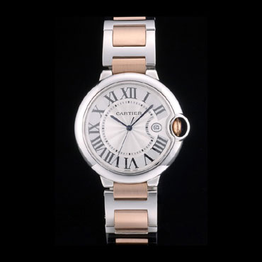 Cartier Ballon Bleu 42mm White Dial Stainless Steel Case Two Tone Rose Gold Bracelet CTR5883