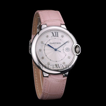 Cartier Ballon Bleu 42mm White Dial Stainless Steel Case Pink Leather Bracelet CTR5900