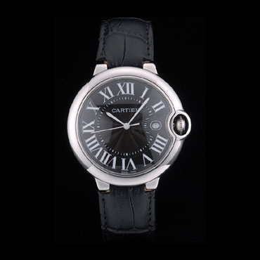 Cartier Ballon Bleu 42mm Black Dial Stainless Steel Case Black Leather Bracelet CTR5903