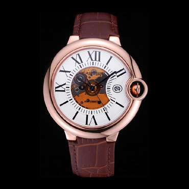 Swiss Cartier Ballon Bleu de Cartier White Dial Gold Case Brown Leather Bracelet CTR5910