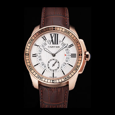 Cartier Calibre De Cartier Small Seconds White Dial Rose Gold Case Brown Leather Strap CTR5930