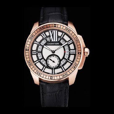 Cartier Calibre De Cartier Small Seconds Black White Dial Gold Case Black Leather Strap CTR5941