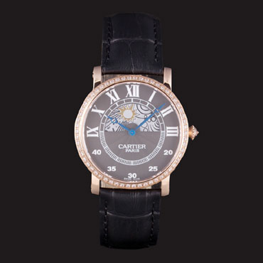 Cartier Moonphase Rose Gold Watch with Black Leather Band ct251 CTR5943