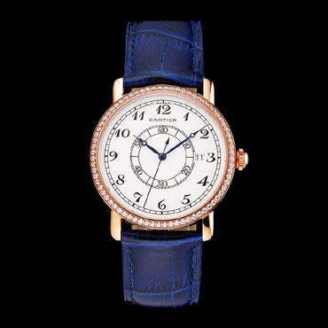 Cartier Ronde Solo White Dial Diamond Bezel Rose Gold Case Blue Leather Strap CTR5989