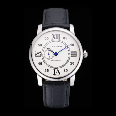 Swiss Cartier Rotonde Solo White Dial Silver Case Black Leather Strap CTR6038