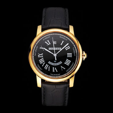 Swiss Cartier Rotonde Annual Calendar Black Dial Gold Case Black Leather Strap CTR6041