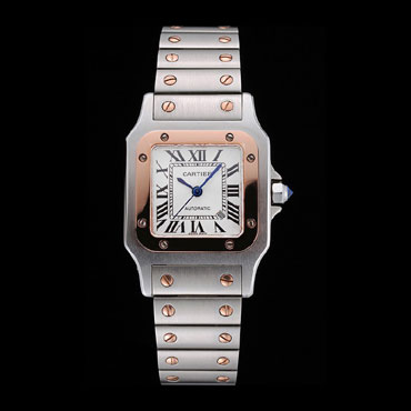 Swiss Cartier Santos De Cartier Galbee Rose Gold and Steel Case Steel Bracelet Small CTR6080