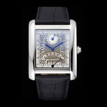 Cartier Tank White Dial Stainless Steel Case Black Leather Strap CTR6082