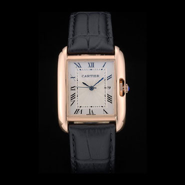 Cartier Tank Anglaise 30mm White Dial Gold Case Black Leather Bracelet CTR6093