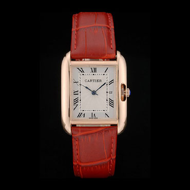 Cartier Tank Anglaise 30mm White Dial Gold Case Red Leather Bracelet CTR6101