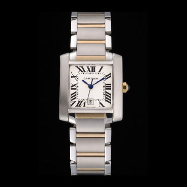 Swiss Cartier Tank Francaise Steel Case White Dial Roman Numerals Two Tone Bracelet CTR6114