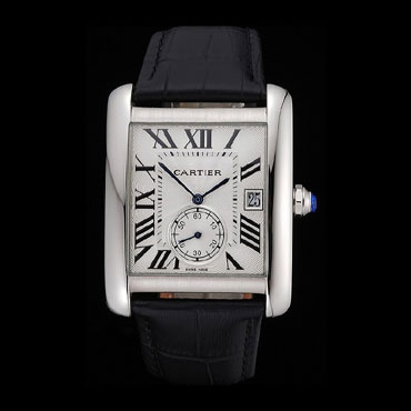 Cartier Tank MC White Dial Stainless Steel Case Black Leather Strap CTR6116