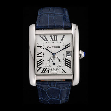 Cartier Tank MC White Dial Stainless Steel Case Blue Leather Strap CTR6118