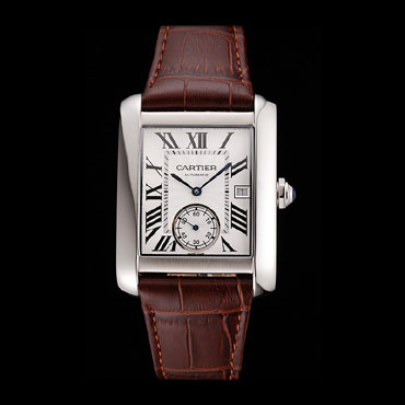 Swiss Cartier Tank MC White Dial Stainless Steel Case Brown Leather Strap CTR6122