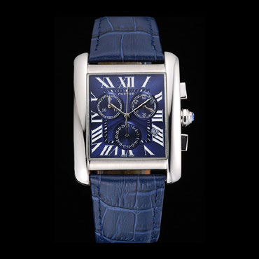 Cartier Tank MC Blue Dial Stainless Steel Case Blue Leather Bracelet CTR6125