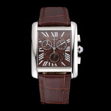 Cartier Tank MC Brown Dial Stainless Steel Case Brown Leather Bracelet CTR6128